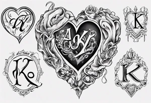 heart with the letters a and k in them tattoo idea