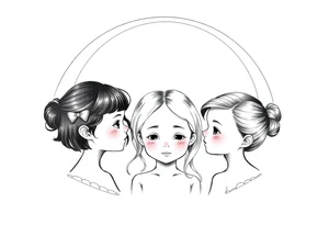 3 petites filles de dos ( une cheveux noir et deux blondes)
sous un arc en ciel incomplet tattoo idea