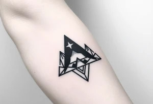 Geometric small triangle about different lives merge together and become stronger while being psychedelic and trippy. make it fine thin lines tattoo idea