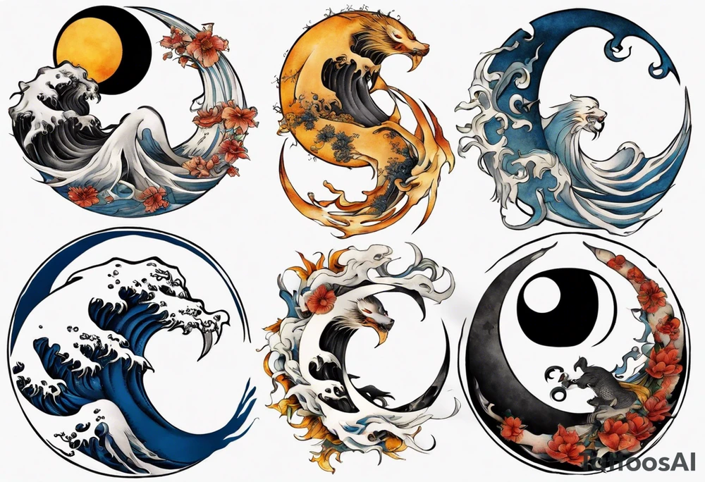 sun and moon in yin yang symbol tattoo idea