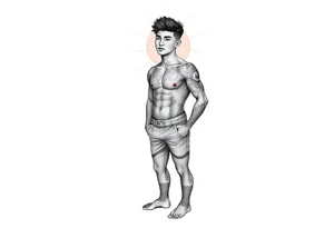 Handsome Asian young guy is standing on his knees tattoo idea
