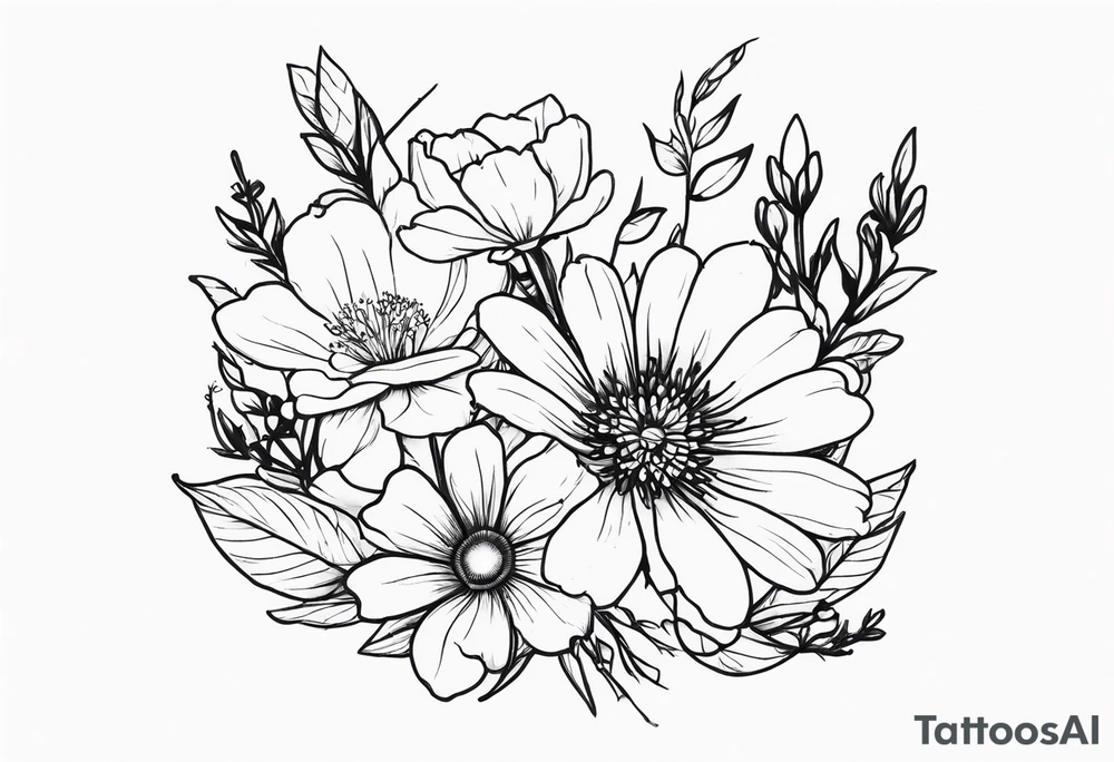 Small birth flower bouquet with no leaves tattoo idea