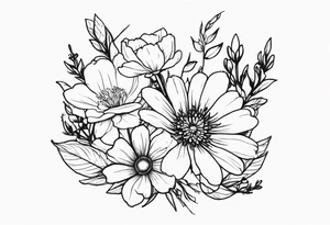 Small birth flower bouquet with no leaves tattoo idea