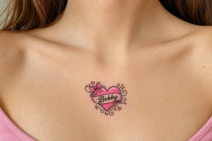 Heart cute adorable beautiful girly preppy heart tattoos with women boyfriends name that is named Bobby tattoo idea