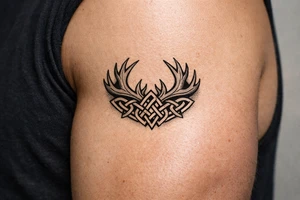 Caribou antler in Norse knot work open line concept stipple shading tattoo idea