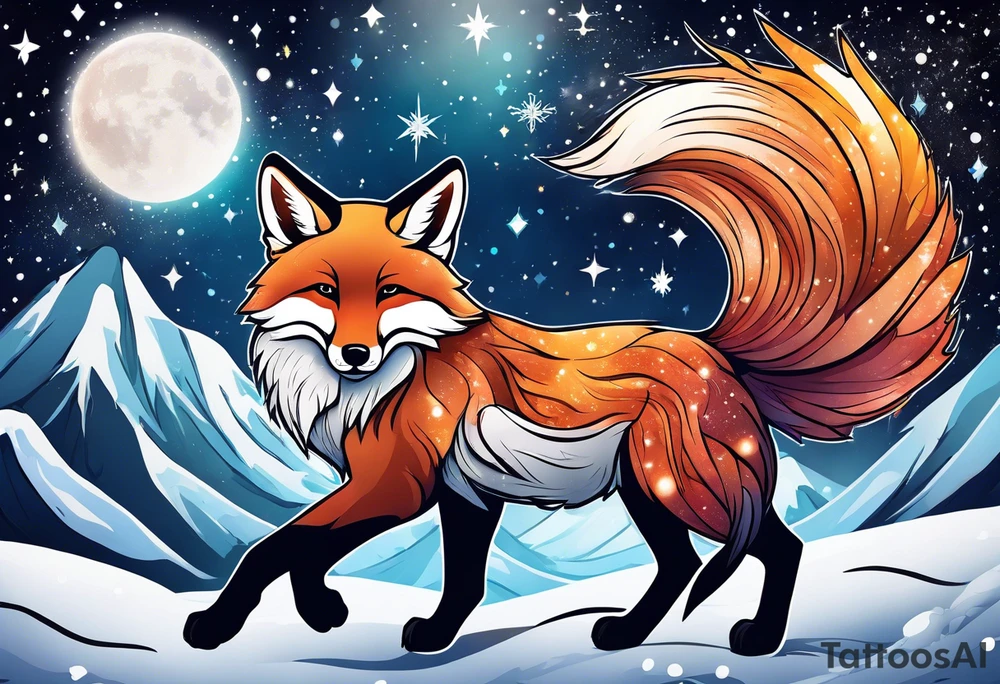 Constellation, wing , snow , cross , fox tattoo idea