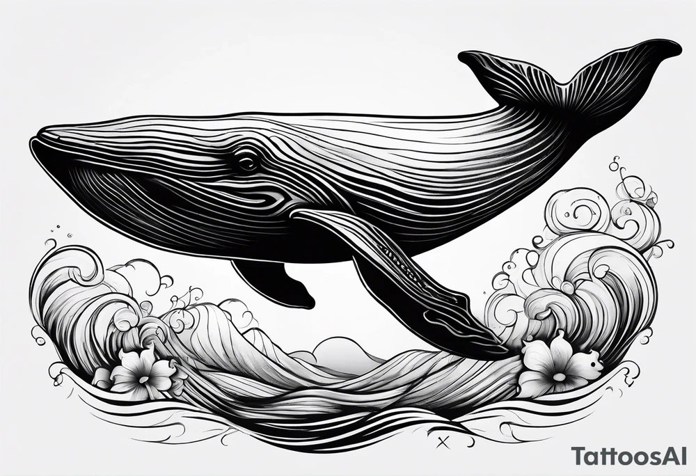 Very clean whale without background color, include also a turttle also with no background color tattoo idea