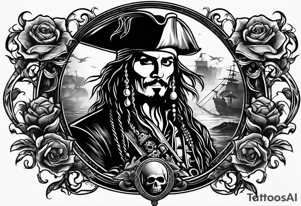 pirates of the Caribbean the black pearl half arm sleeve tattoo idea