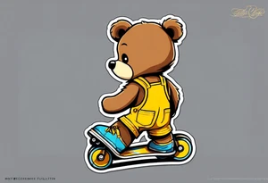 the back of one standing, skinny, brown ,
teddy bear in long, yellow overalls and white roller skates on his feet tattoo idea