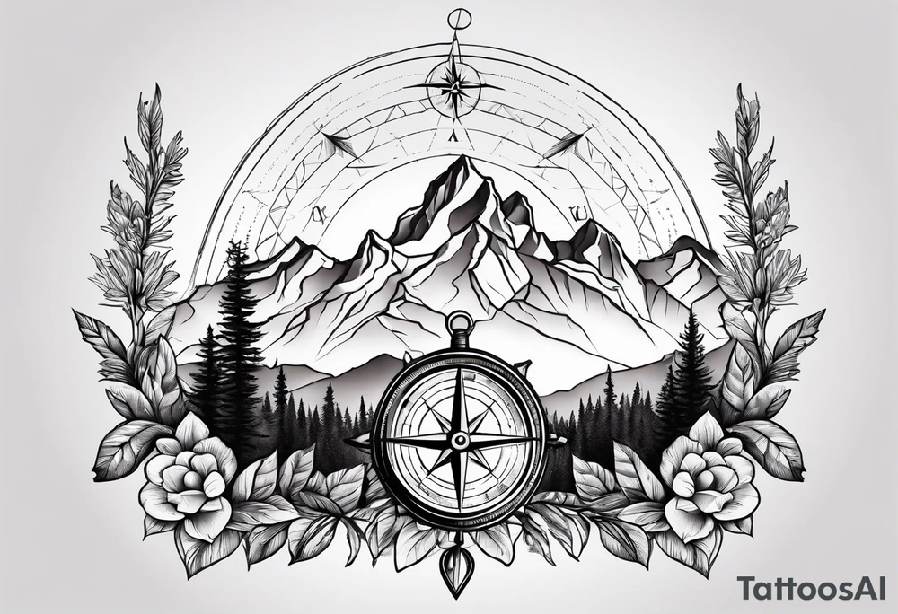 grand Teton mountains with compass tattoo idea