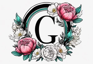 Initials G and J surrounded by peonies and ranunculus flowers tattoo idea