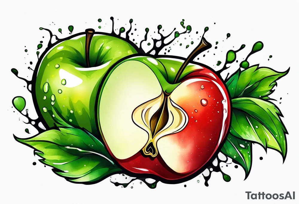 Dripping ink green apple tattoo idea