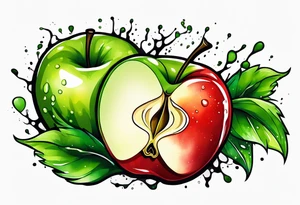 Dripping ink green apple tattoo idea