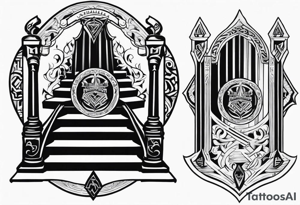 Valhalla sheild sword stairs tattoo idea