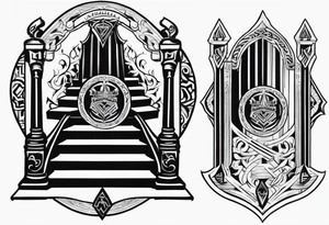 Valhalla sheild sword stairs tattoo idea