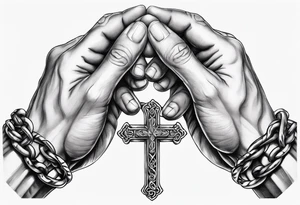 praying hands with chain cross tattoo idea