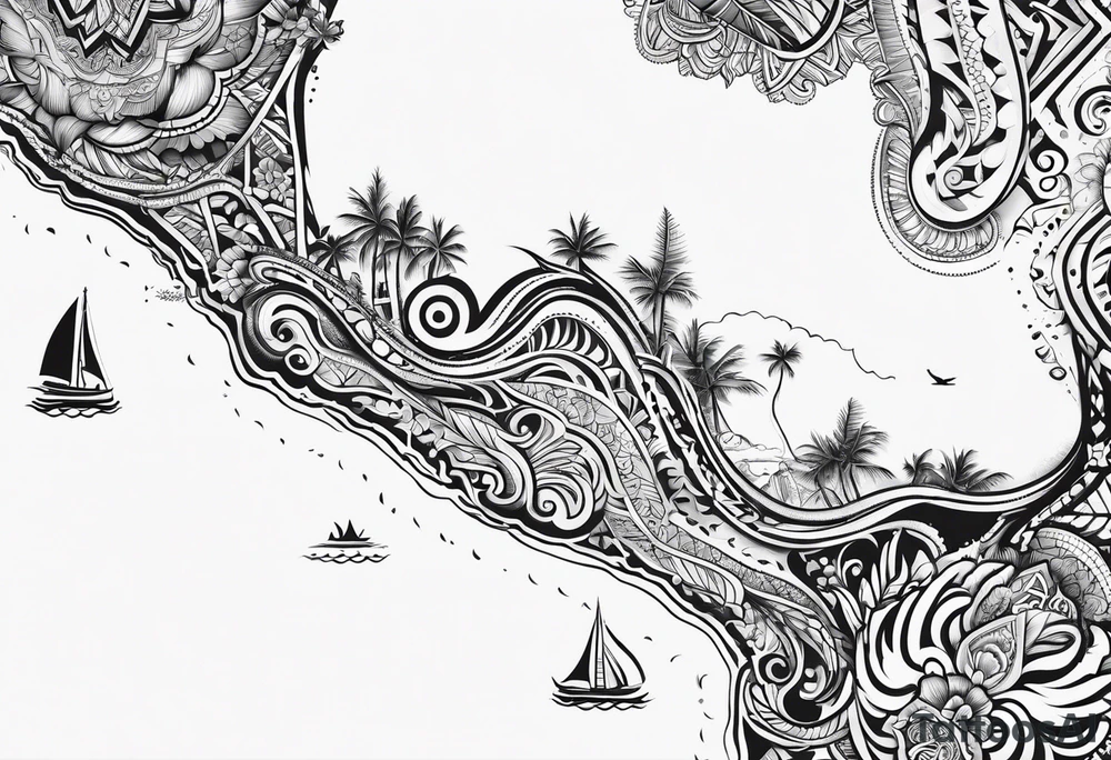 big island of hawaii map in polynesian style tattoo idea