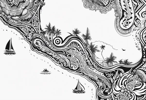 big island of hawaii map in polynesian style tattoo idea