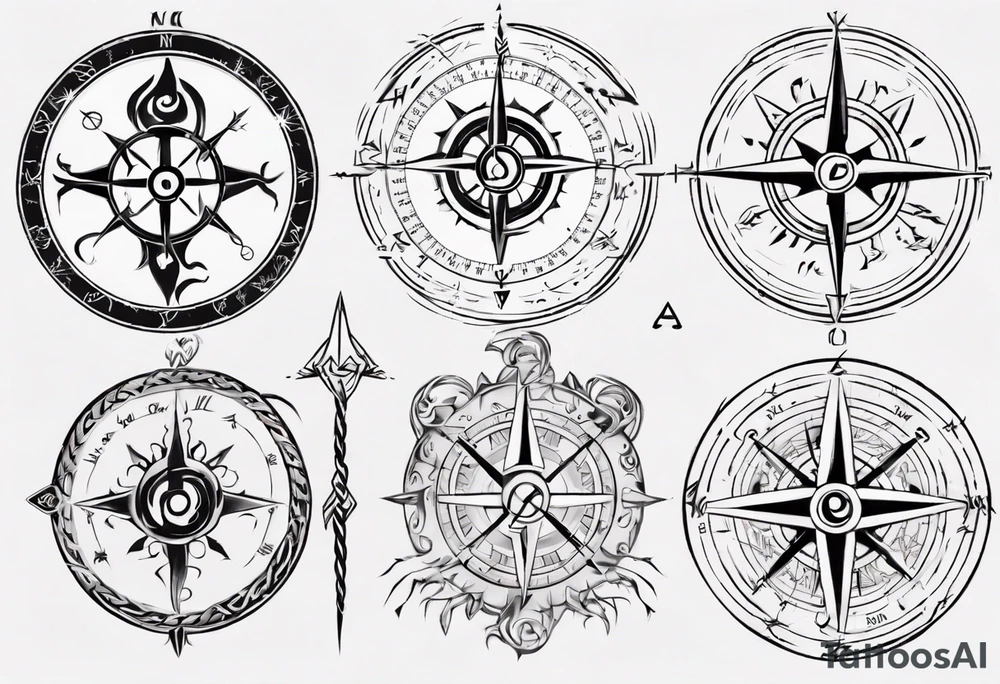 viking style compass with runes tattoo idea