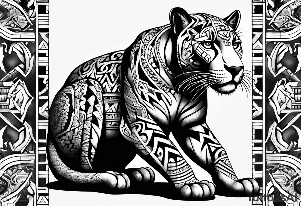aztec black jaguar sitting tattoo idea