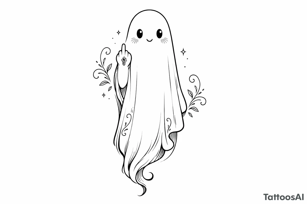 Tall cute ghost with middle finger tattoo idea