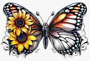 Half butterfly half sunflower tattoo idea