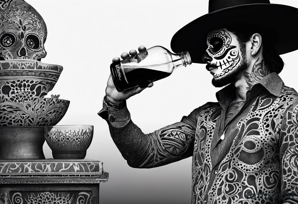 Mexico day of dead  man standing
 drink horizontal tattoo idea