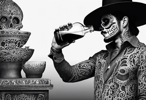 Mexico day of dead  man standing
 drink horizontal tattoo idea