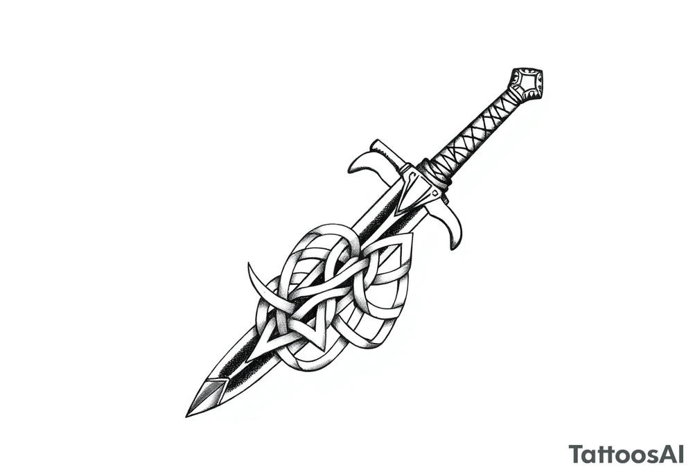 Armband tattoo of a sword with covered in a Celtic knot tattoo idea