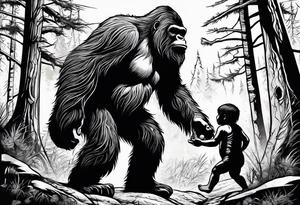 bigfoot feeding a baby bigfoot tattoo idea