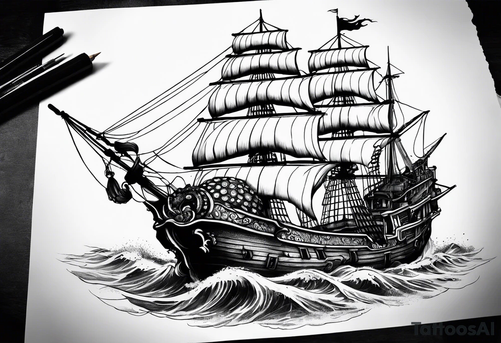 octopus pirate ship tattoo idea