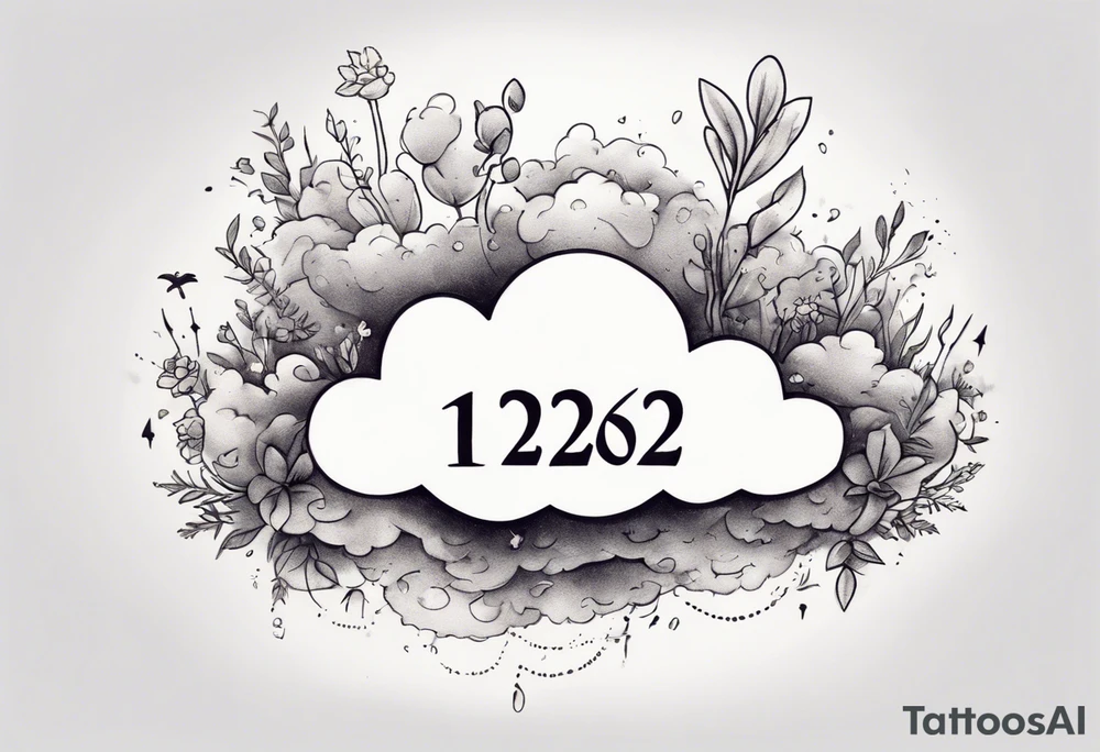 a forearm tattoo with a cloud with little plants and underneath it the date 12.08.05 tattoo idea