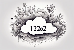 a forearm tattoo with a cloud with little plants and underneath it the date 12.08.05 tattoo idea