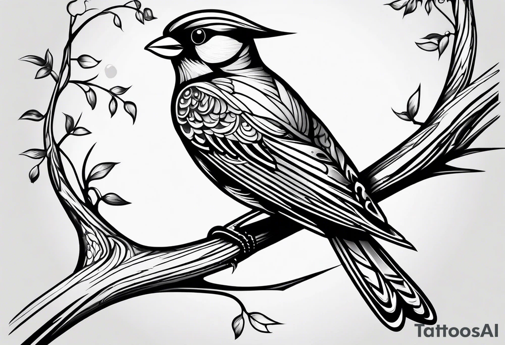 Bird powerfully looking while on a branch tattoo idea