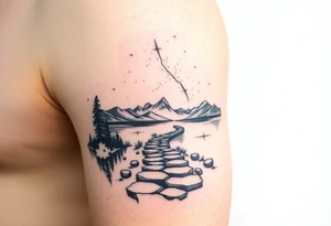 Pathway to lake scene with the cosmos in the sky tattoo idea