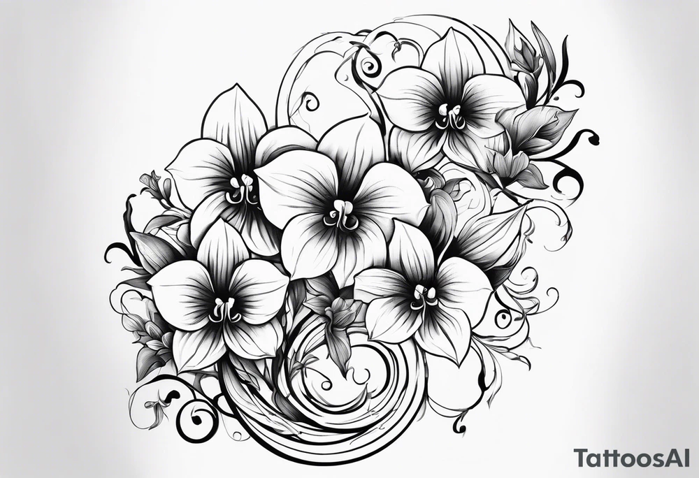 Flower and vine tattoo on upper left back climbing over the shoulder and towards the chest. Flowers should be Lilys, orchids, and dandelions. More empty space tattoo idea