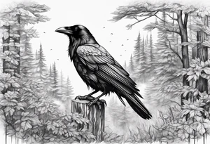 raven in nature tattoo idea