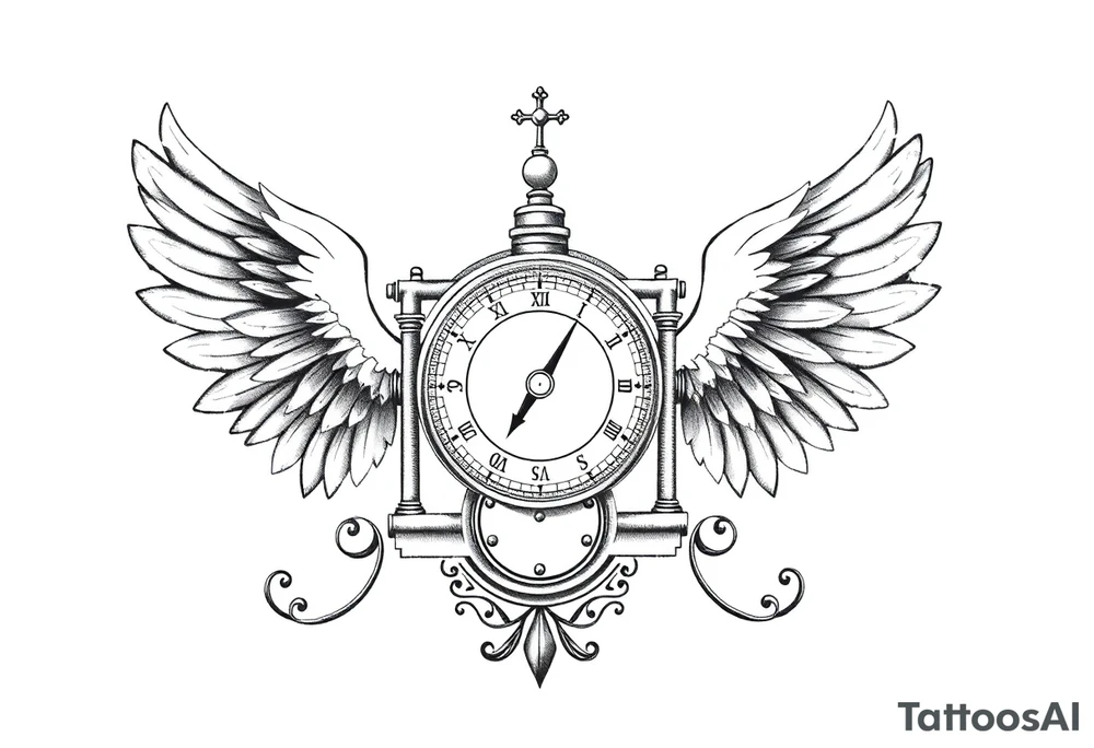 Slot machine with compass and clock with angel wings tattoo idea