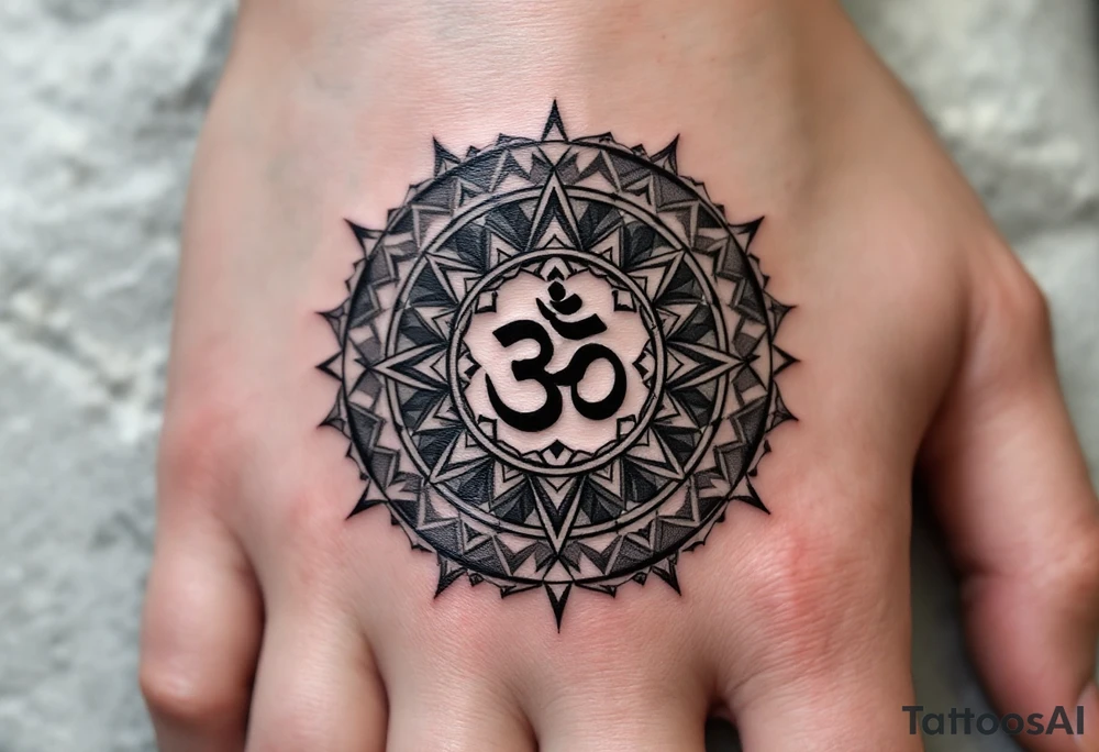 wheel of Dharmachakra with an ohm symbol in the middle tattoo idea