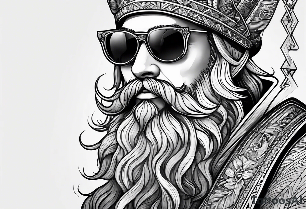 capricorn with beard and sunglasses tattoo idea