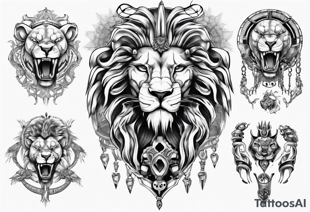 lion holding a khamssa with paw tattoo idea