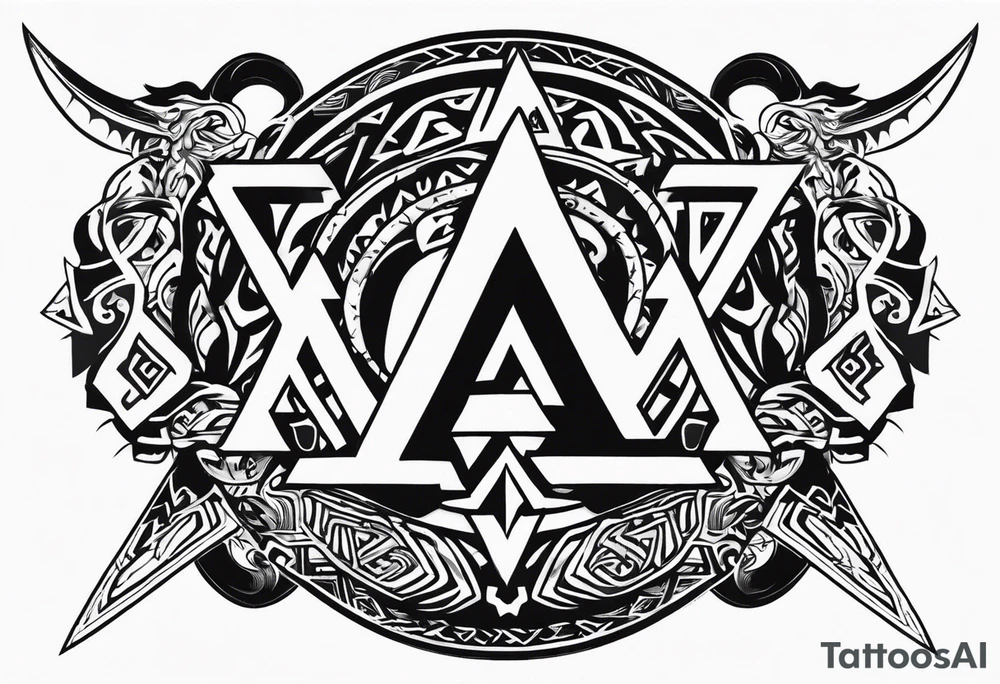 Valhalla sword shield dragon axe Valknut tribal lion tattoo idea Valhalla sword shield dragon axe Valknut tribal lion tattoo idea