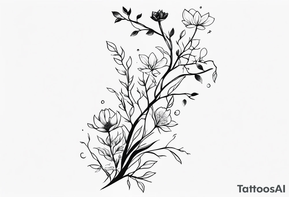 Spine bones, branches, flowers tattoo idea
