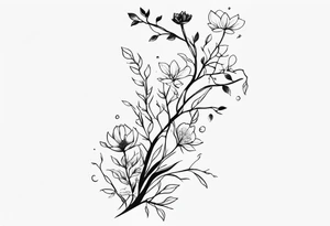 Spine bones, branches, flowers tattoo idea