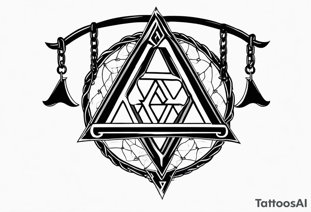 Valhalla sword shield axe barbed wire chains valknut tattoo idea