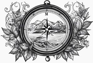 Long Vine branch mountains sea 
music compass tattoo idea