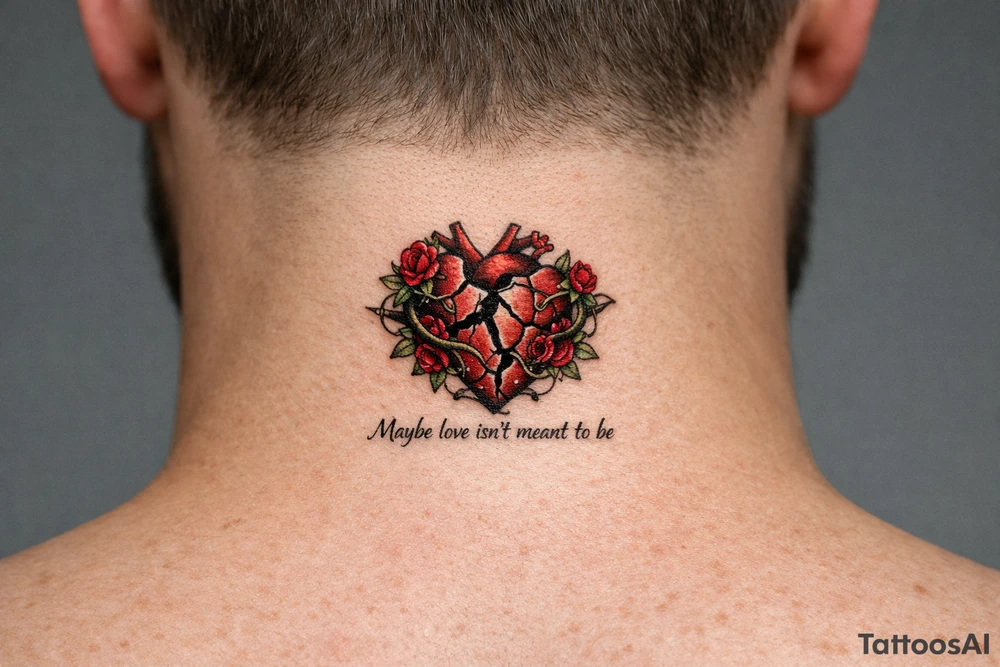 Anatomical heart broken beyond repair entwined by blooming vines, full chest piece. Maybe love isn’t meant to be tattoo idea
