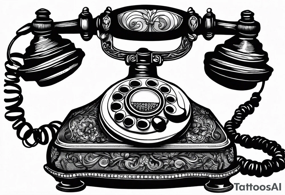 vintage telephone with eyes tattoo idea