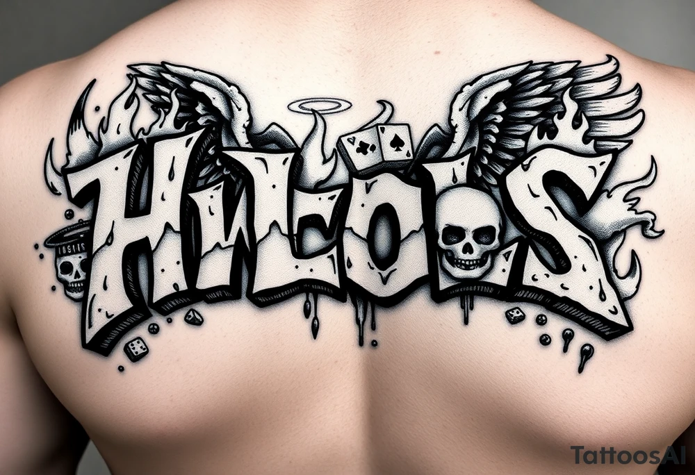 graffiti 3d stone effect make the letters look carved in stone flame and smoke effect add dice, money, cards, skulls, or angel wings arm piece tattoo idea