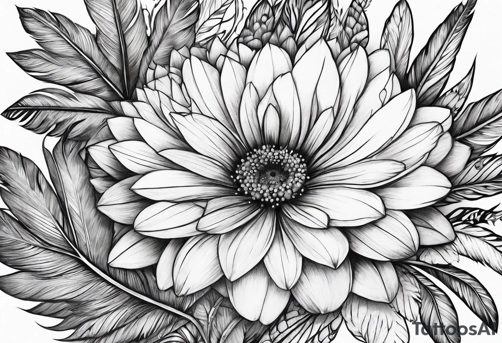 Feather flowers tattoo idea